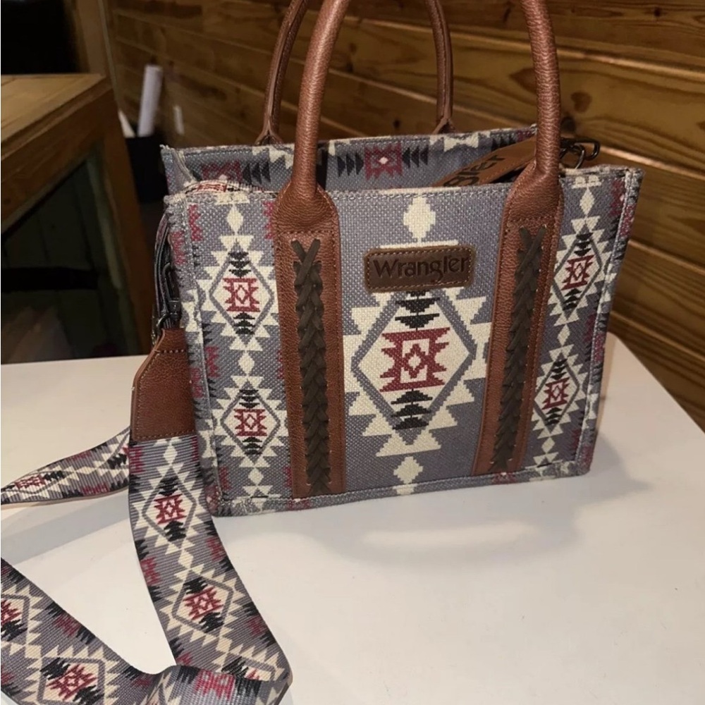 Wrangler Gray and Brown Patterned Tote Bag